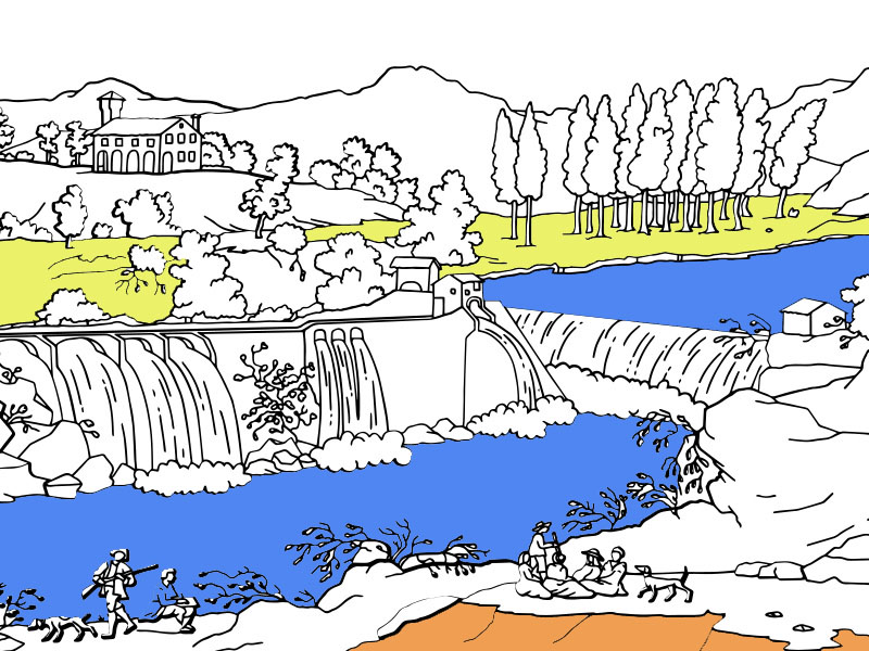 La chiesa di Casalecchio e il canale di Reno. The Casalecchio dam and the Reno canal. - COLORing